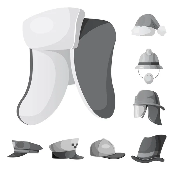 Objeto aislado de la cabeza y el signo de la tapa. Conjunto de sombreros y accesorios stock vector ilustración . — Vector de stock