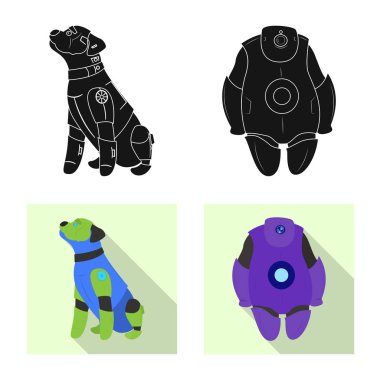 Robot ve fabrika simge vektör tasarımı. Robot ve uzay hisse senedi vektör çizim seti.