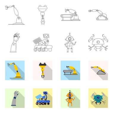 Robot ve fabrika logosu yalıtılmış nesne. Robot ve uzay hisse senedi simgesi için web topluluğu.