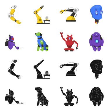 Robot ve fabrika simgesi yalıtılmış nesne. Hisse senedi için robot ve uzay vektör simge topluluğu.