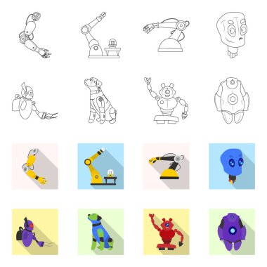 Robot ve fabrika simge vektör Illustration. Hisse senedi için robot ve uzay vektör simge kümesi.