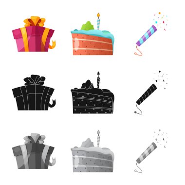 Parti ve Doğum günü simge vektör tasarımı. Web için kutlama ve parti hisse senedi simgesi kümesi.