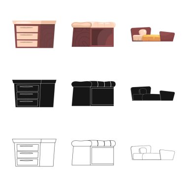 Mobilya ve daire işareti vektör Illustration. Mobilya ve hisse senedi için ev vektör simge kümesi.