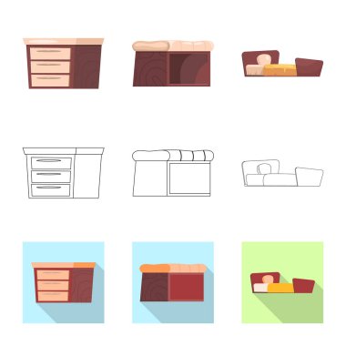 Vektör çizim mobilya ve daire sembolü. Mobilya ve ev hisse senedi simgesi için web topluluğu.