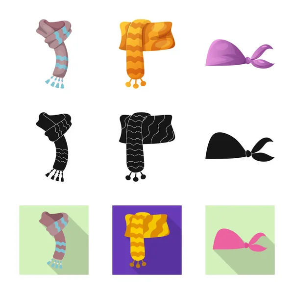 Ilustración vectorial del logotipo de bufanda y chal. Colección de bufanda y accesorio símbolo de stock para la web . — Archivo Imágenes Vectoriales