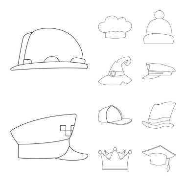 Şapkalar ve kap simge vektör Illustration. Şapkalar ve hisse senedi için aksesuar vektör simge kümesi.