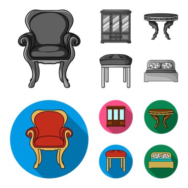 Mobilya, iç, tasarım, sandalye. Tek renkli, düz stil vektör simge stok çizim web mobilya ve ev interiorset toplama simgeler.
