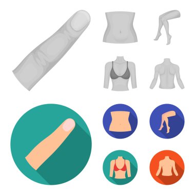 Parmak, kadın ayakları, kadın, büstü. Gövde bölümü toplama simgeler tek renkli, düz stil vektör simge stok çizim web ayarla..