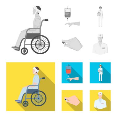 Travma, kan nakli, Doktor, bir doktorun elinde ilaç ile geçersiz. Tek renkli, düz stil vektör simge stok çizim web Medicineset koleksiyon simgeler.