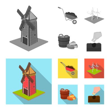 Bahçe, arsa, ekoloji ve diğer web simgesi tek renkli, düz tarzı. İçki, sıvı, çiftlik simgeler kümesi koleksiyonu.