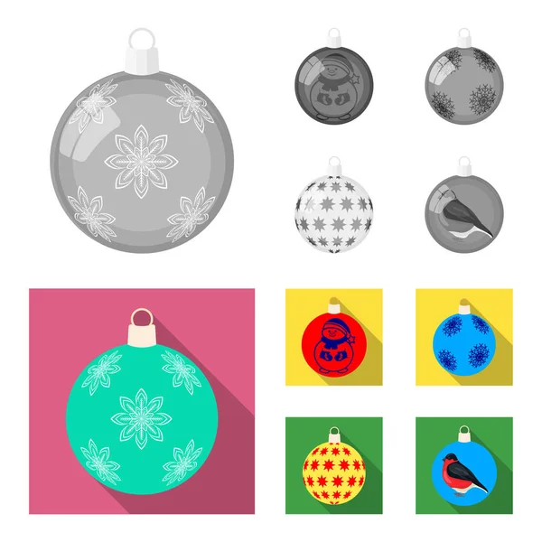 新年でモノクロ、フラット アイコン セットのコレクションのためのおもちゃをデザインします。クリスマス ボールを treevector のシンボル ストック web イラスト. — ストックベクタ