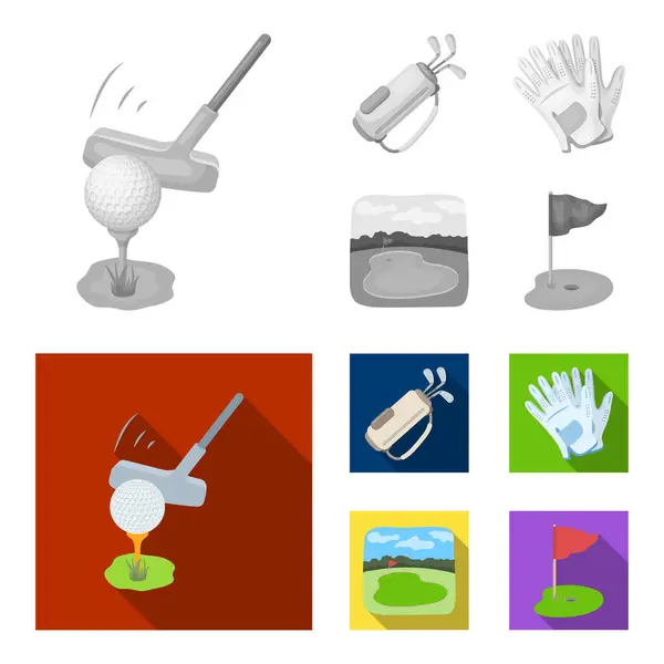 A ball with a golf club, a bag with sticks, gloves, a golf course.Golf club set collection icons in monochrome,flat style vector symbol stock illustration web.