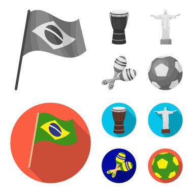 Brezilya, ülke, bayrağını, drum. Brezilya ülke toplama simgeler tek renkli, düz stil vektör simge stok çizim web ayarla..