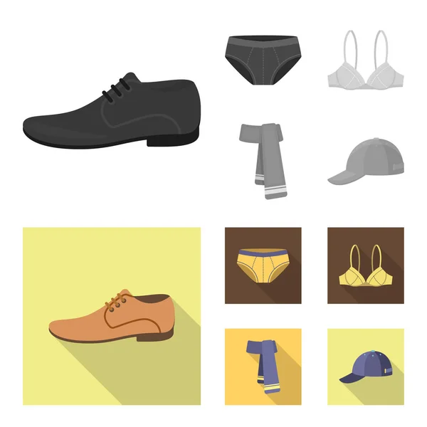 Zapatos masculinos, sujetador, bragas, bufanda, cuero. Conjunto de ropa colección iconos en monocromo, vector de estilo plano símbolo stock ilustración web . — Vector de stock