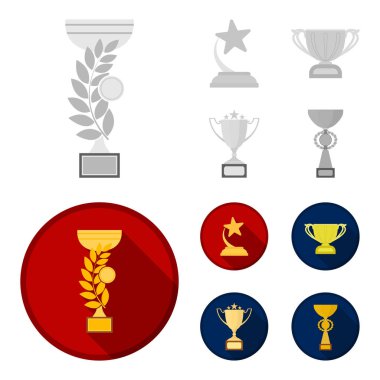 Altın Kupa siyah-beyaz set koleksiyonu tasarım için düz simgeler. Kazananlar Kupası vektör simge stok web çizim.