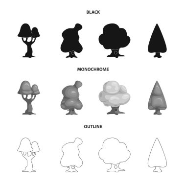 Ağaç ve doğa simge vektör Illustration. Ağaç ve taç hisse senedi vektör çizim seti.