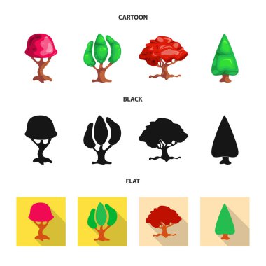 Ağaç ve doğa simge vektör tasarımı. Web için ağaç ve taç hisse senedi simgesi kümesi.