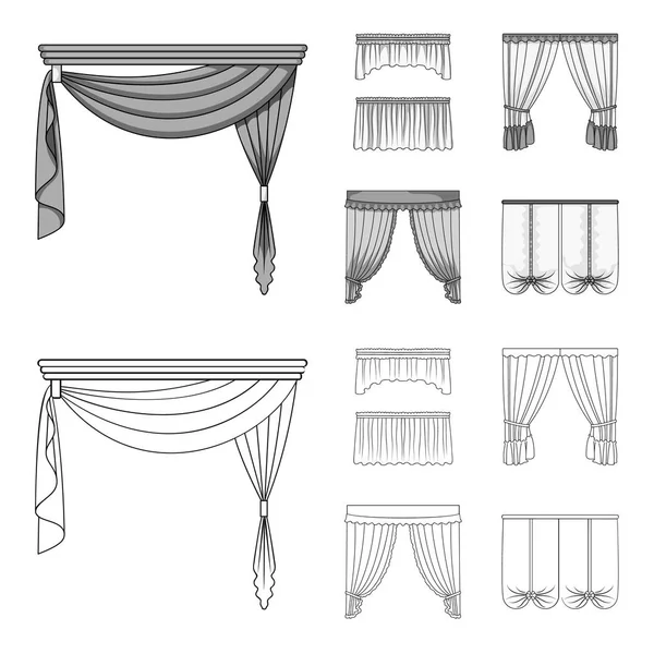 Different types of window curtains.Curtains set collection icons in black,monochrome style