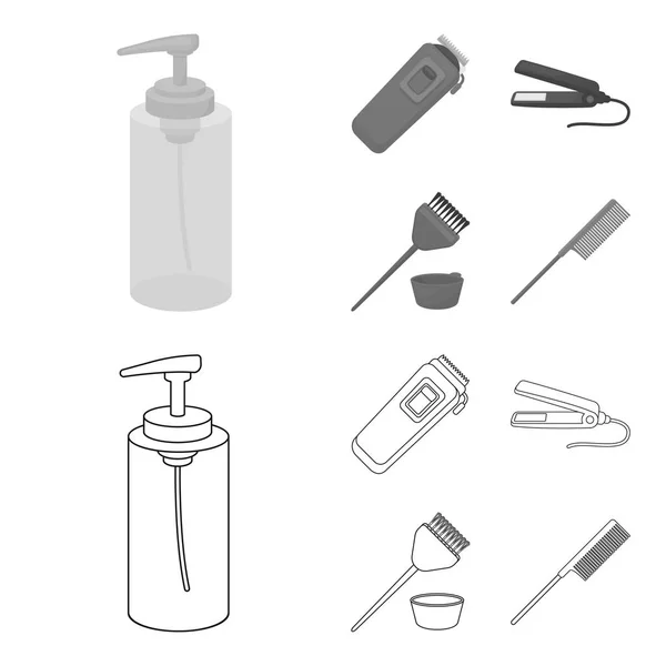 Schnitt, Haarfärbung, Kamm, Glätteisen. Friseur set collection icons in outline, monochrom stil vektor symbol stock illustration web. — Stockvektor