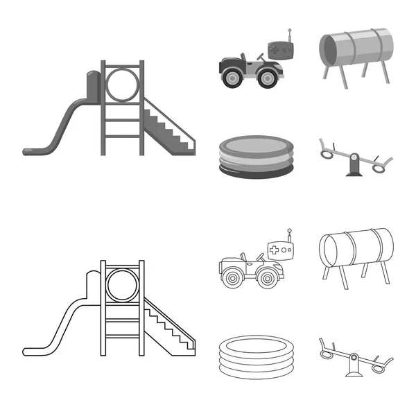 Máquina para control de radio, túnel, trampolín, columpio. Conjunto de juegos de colección de iconos en el contorno, el estilo monocromo vector símbolo stock ilustración web . — Archivo Imágenes Vectoriales