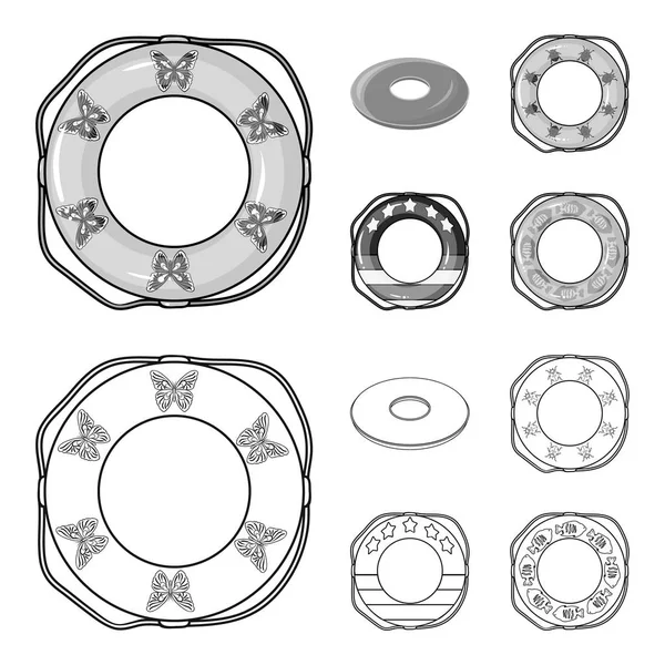 Esquema de círculo de natación multicolor, iconos monocromáticos en la colección de conjuntos para el diseño. Diferentes boyas salvavidas vector símbolo stock web ilustración . — Archivo Imágenes Vectoriales