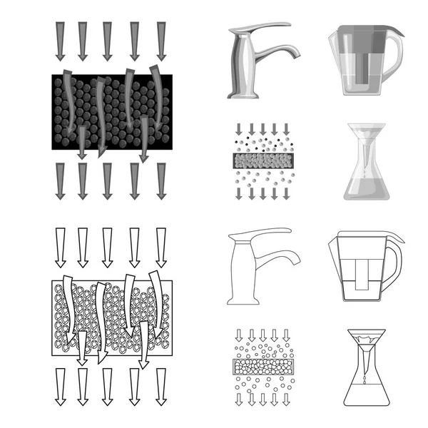 Człowiek, łysy, głowy, ręki. System filtracji wody zestaw kolekcji ikon w konspekcie, www ilustracji symbol wektor styl monochromatyczny. — Wektor stockowy