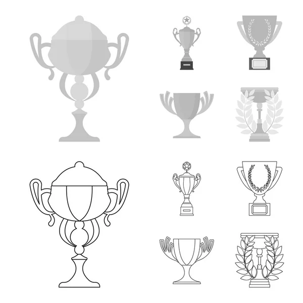 Gold Cup esboço, ícones monocromáticos na coleção de conjuntos para o design. Vencedores Cup vetor símbolo web ilustração . —  Vetores de Stock