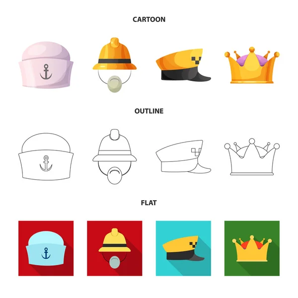 Diseño vectorial de la cabeza y el logotipo de la tapa. Conjunto de sombreros y accesorio icono de vector para stock . — Archivo Imágenes Vectoriales