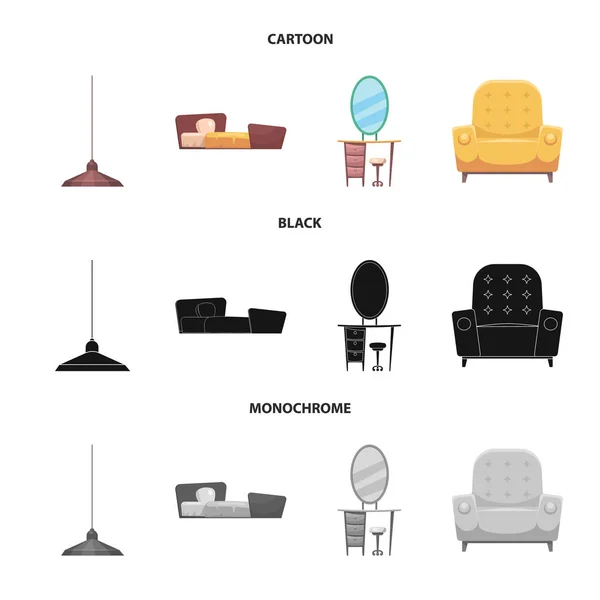 Vectorillustratie van meubilair en appartement logo. Set van meubels en home vector pictogram voor voorraad. — Stockvector