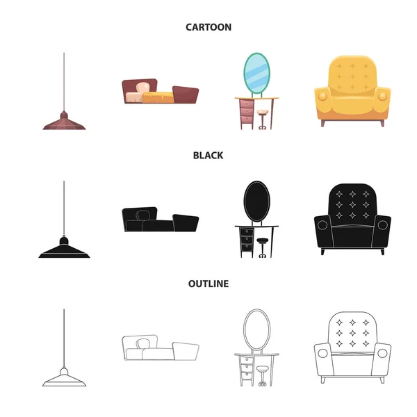 Isolerade objekt av möbler och lägenhet-ikonen. Uppsättning av möbler och hem aktiesymbol för webben. — Stock vektor