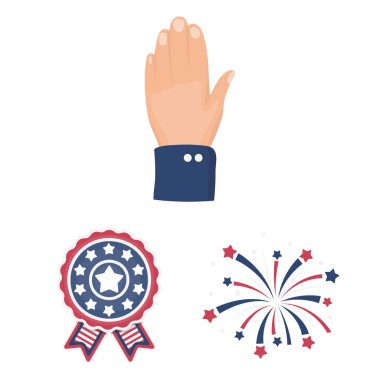 Vatansever gün, tatil karikatür simgeleri set koleksiyonu tasarım için. Amerikan geleneği vektör simge stok web çizimi.