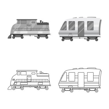 Tren ve istasyon logo vektör tasarımı. Tren ve bilet hisse senedi vektör çizim seti.