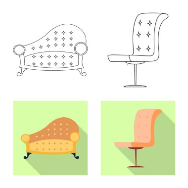 Vektör tasarım mobilya ve daire sembolü. Mobilya ve hisse senedi için ev vektör simge kümesi.