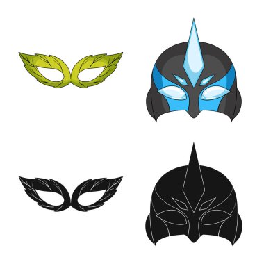 Kahraman ve maske logosu yalıtılmış nesne. Kahraman ve süper kahraman hisse senedi vektör çizim topluluğu.