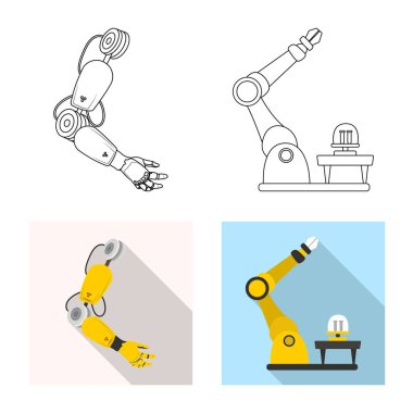 Robot ve fabrika simge vektör Illustration. Robot ve uzay hisse senedi simgesi için web topluluğu.