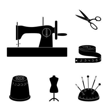 Dikiş, atelier siyah simgeler toplama tasarımı için ayarlayın. Araç kiti vektör simge stok web çizim.