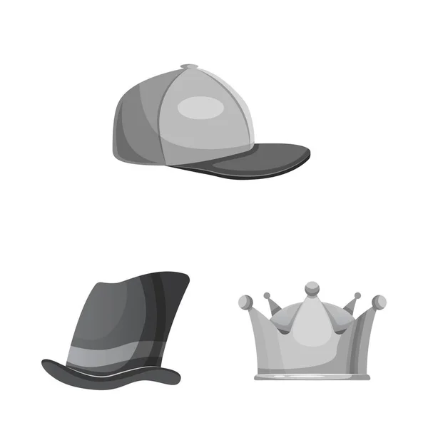 Design vectorial de căști și logo-ul capac. Set de îmbrăcăminte pentru cap și accesorii ilustrație vectorială . — Vector de stoc