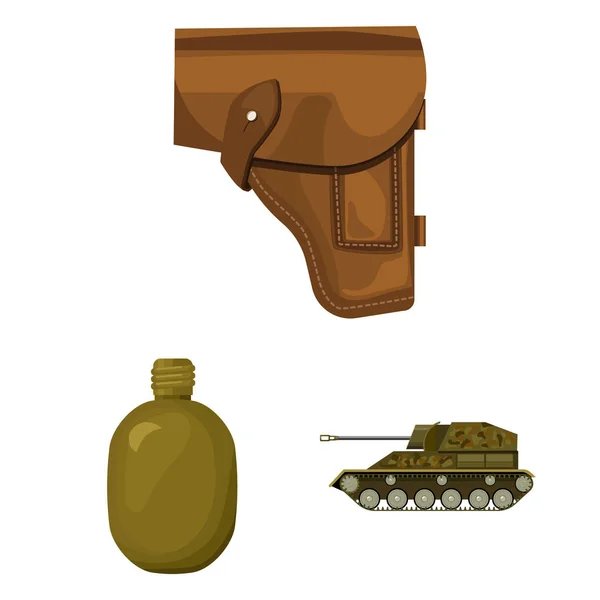 Leger en bewapening cartoon pictogrammen in set collectie voor design. Wapens en uitrusting vector symbool voorraad web illustratie. — Stockvector