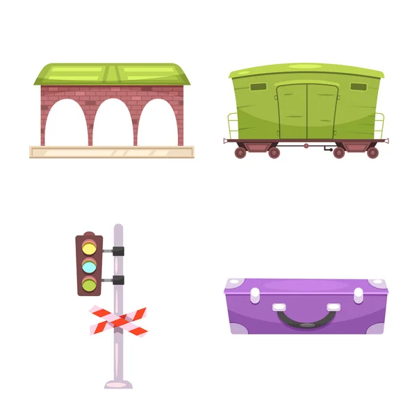 Vector ontwerp van trein en station teken. Set van trein en ticket aandelensymbool voor web. — Stockvector