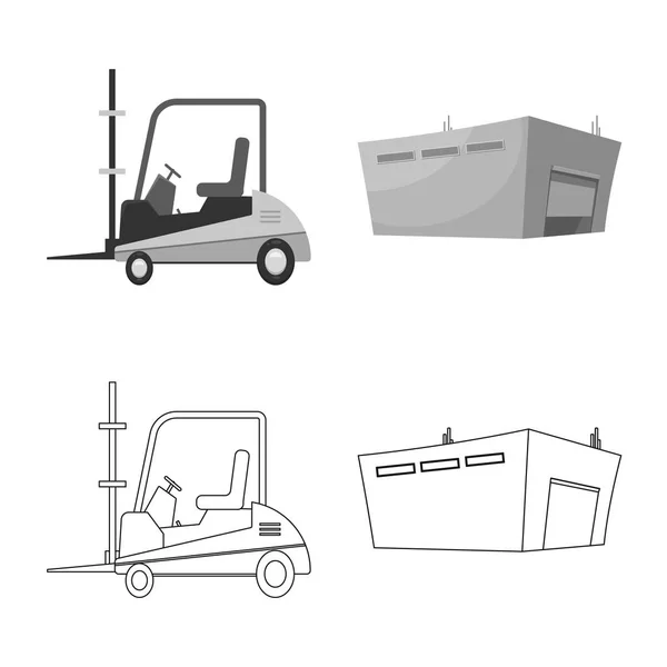 Ilustración vectorial de mercancías y logotipo de carga. Recogida de mercancías y depósito símbolo de stock para la web . — Archivo Imágenes Vectoriales