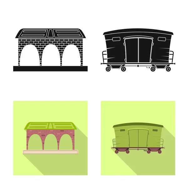 Ilustração vetorial do logotipo do trem e da estação. Conjunto de ícone de vetor de trem e bilhete para estoque . — Vetor de Stock