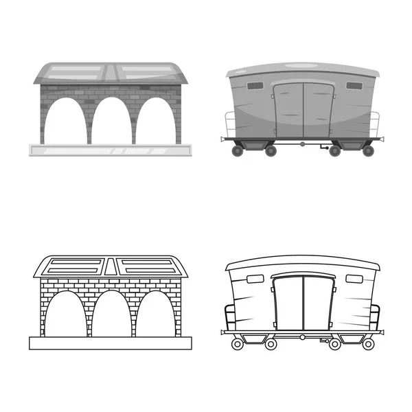 Векторні ілюстрації логотипу поїзда та станції. Збірка векторної іконки поїзда та квитка на складі . — стоковий вектор