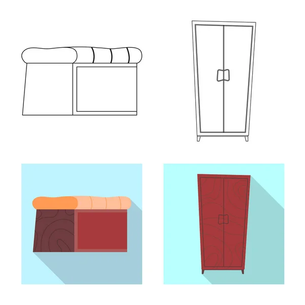 Vektordesign von Möbeln und Wohnungssymbolen. Sammlung von Möbeln und Vektor-Illustrationen für Eigenheime. — Stockvektor