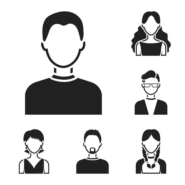 Avatar y los iconos negros de la cara en la colección del sistema para el diseño. Una persona s apariencia vector símbolo stock web ilustración . — Archivo Imágenes Vectoriales