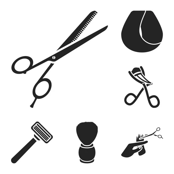 Friseur und Werkzeuge schwarze Symbole in Set Sammlung für design.Beruf Friseur Vektor Symbol Stock Web-Illustration. — Stockvektor