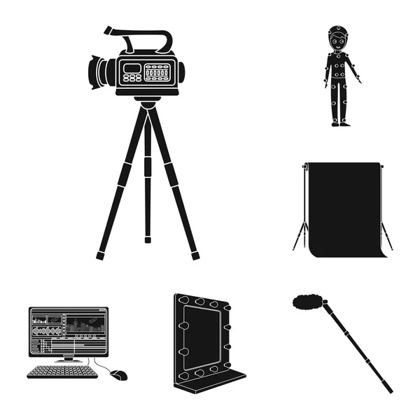 Faire un film icônes noires dans la collection set pour le design. Attributs et équipement vectoriel symbole stock web illustration . — Image vectorielle