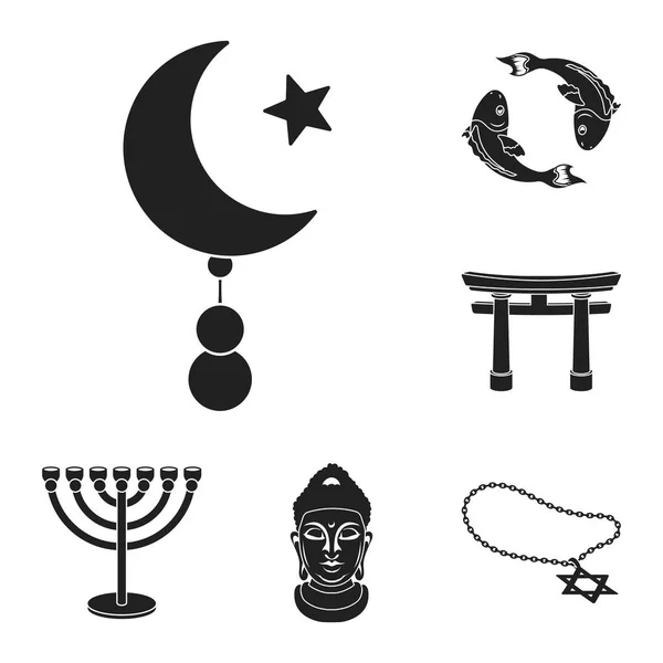 Religion et croyance icônes noires dans la collection de jeu pour le design. Accessoires, prière vectoriel symbole stock web illustration . — Image vectorielle