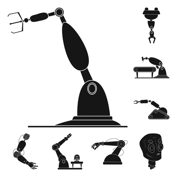 Diseño vectorial de robot y signo de fábrica. Conjunto de robot y vector espacial icono para stock . — Archivo Imágenes Vectoriales