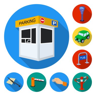 Arabalar için set koleksiyonu tasarım için düz simgeler otopark. Ekipman ve hizmet vektör simgesi web illüstrasyon stok.