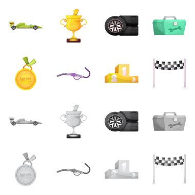 Bir araba ve ralli işaret tasarım vektör. Araba ve yarış hisse senedi vektör çizim topluluğu.